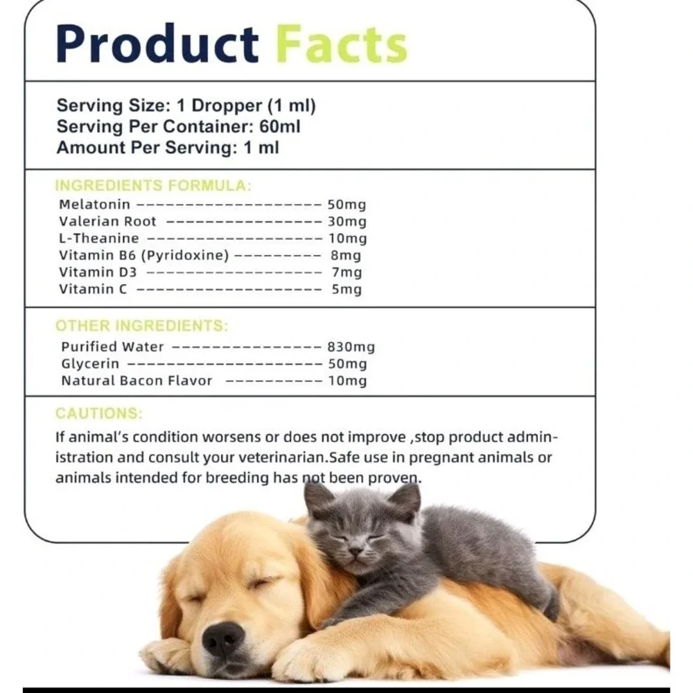 Liquid Melatonin for Dogs and Cats, Sleep Aid Anxiety Relief Calming Drops 60ml